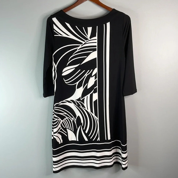 WHITE HOUSE BLACK MARKET Print Tunic Dress Black White Color Block Classic S - Picture 6 of 10